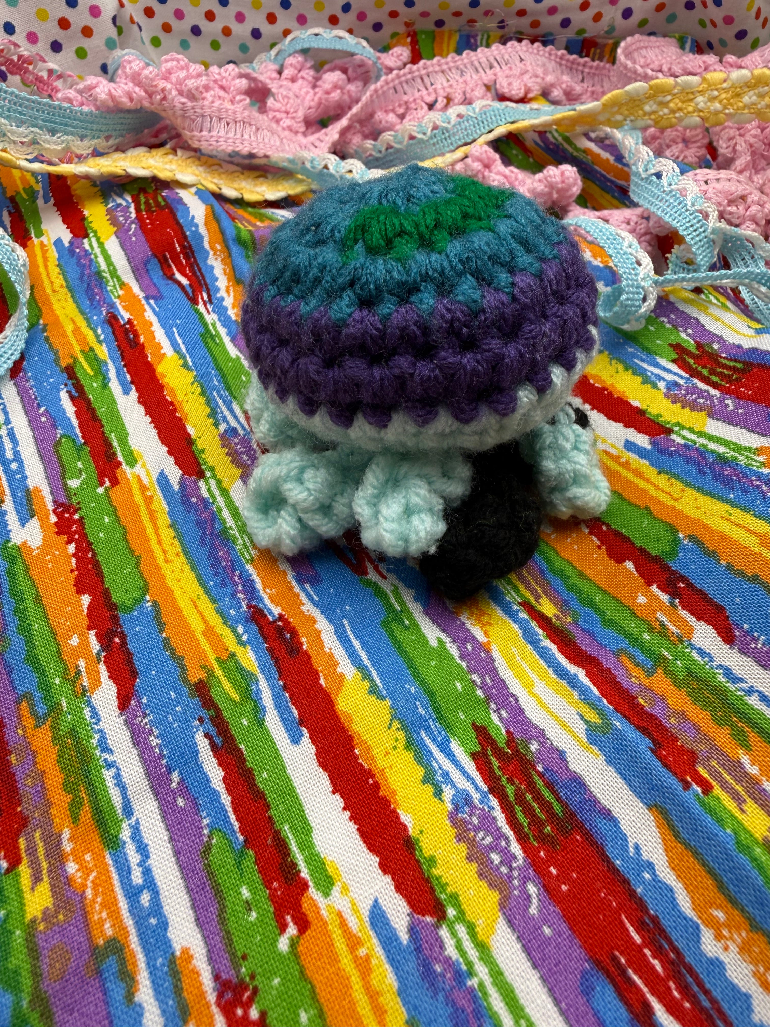 OOAK Yarn Scrap Octopus- Blue, Purple, Light Blue