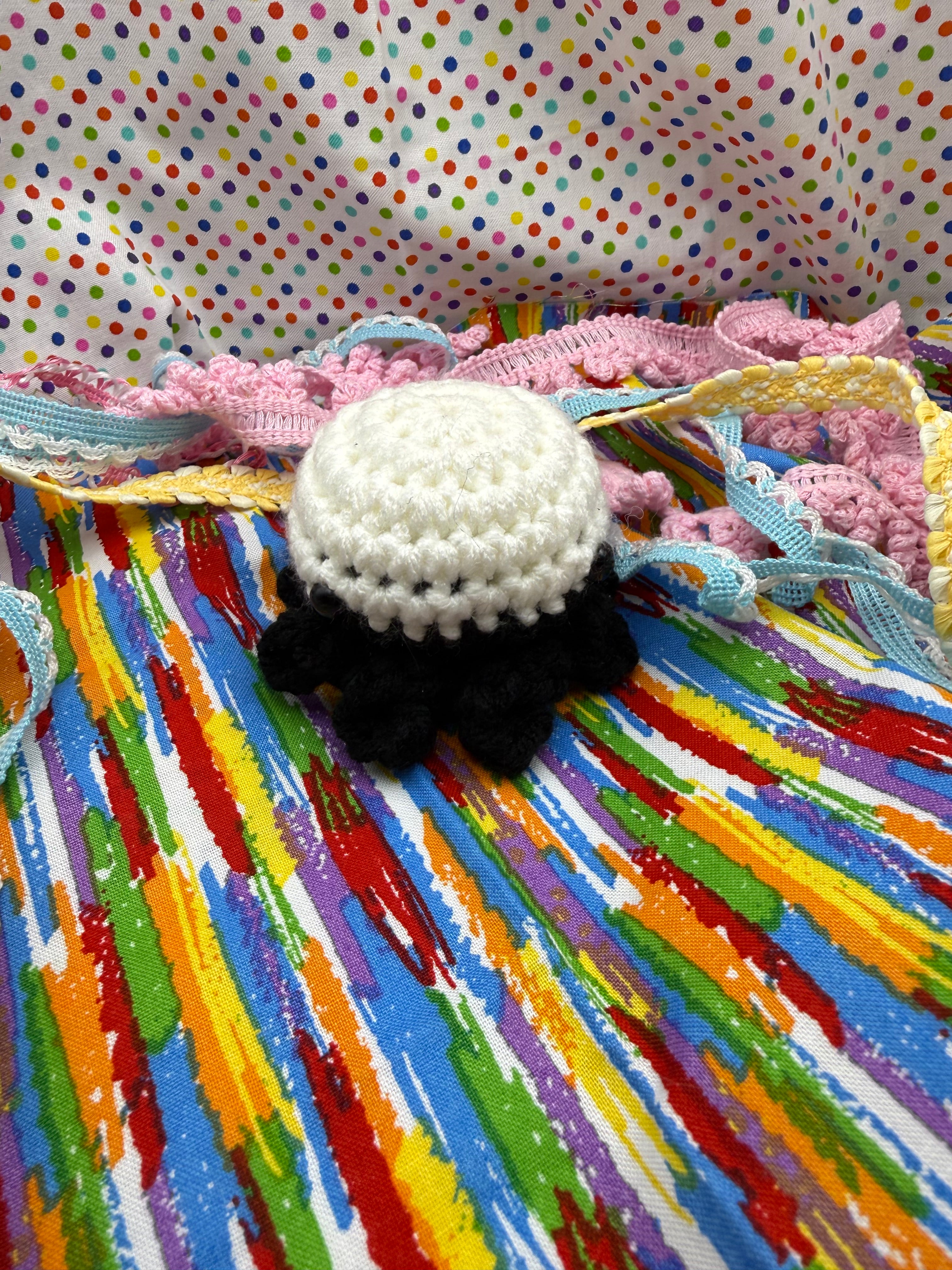 OOAK Yarn Scrap Octopus- Black, White