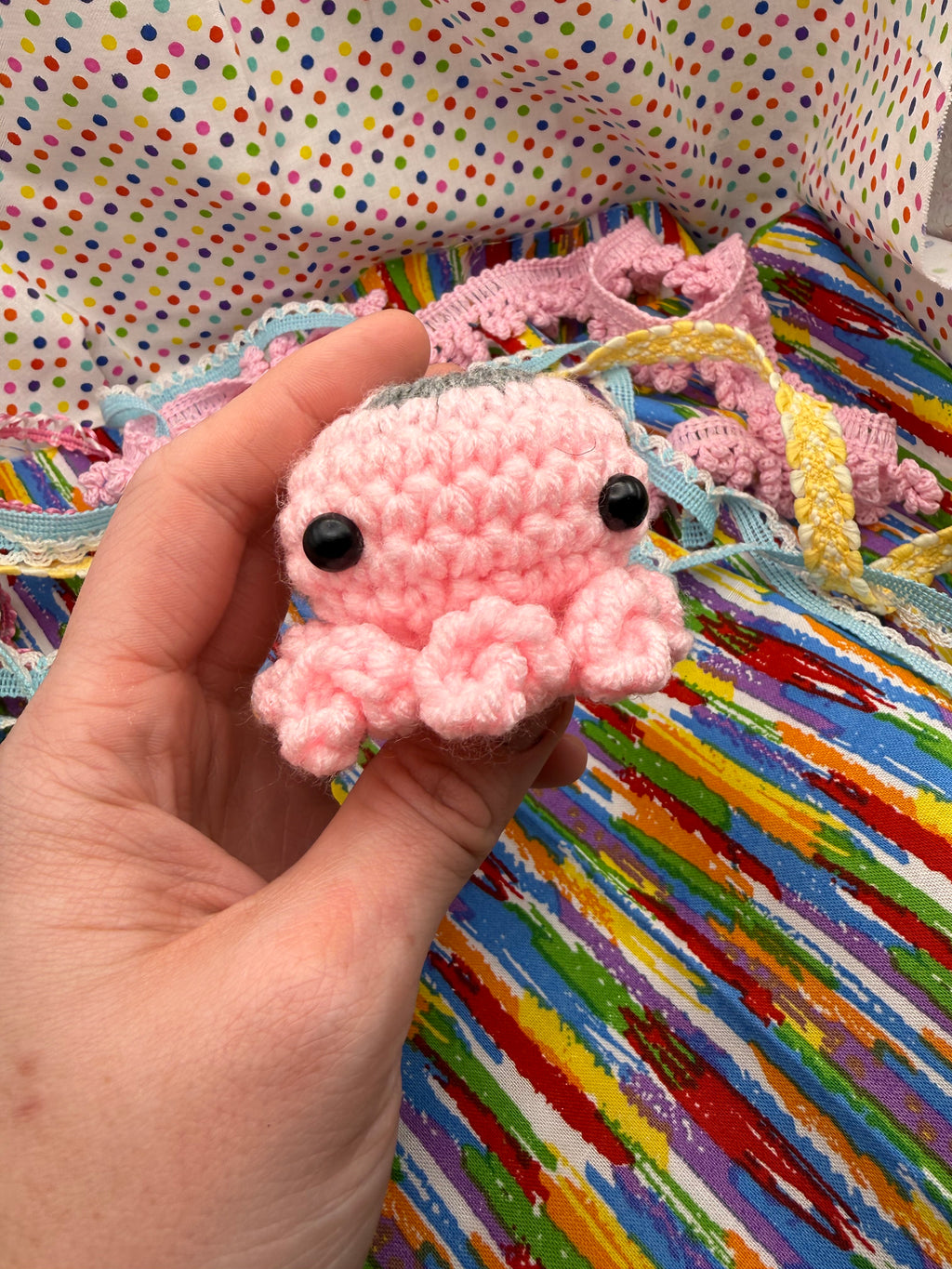 OOAK Yarn Scrap Octopus- Gray, Pink