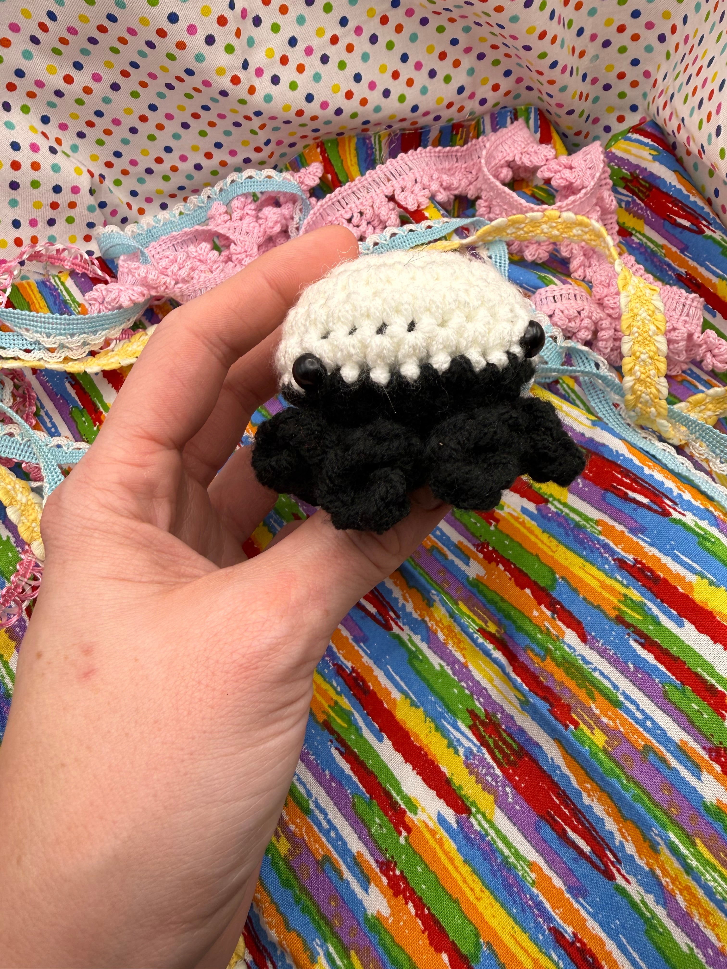OOAK Yarn Scrap Octopus- Black, White