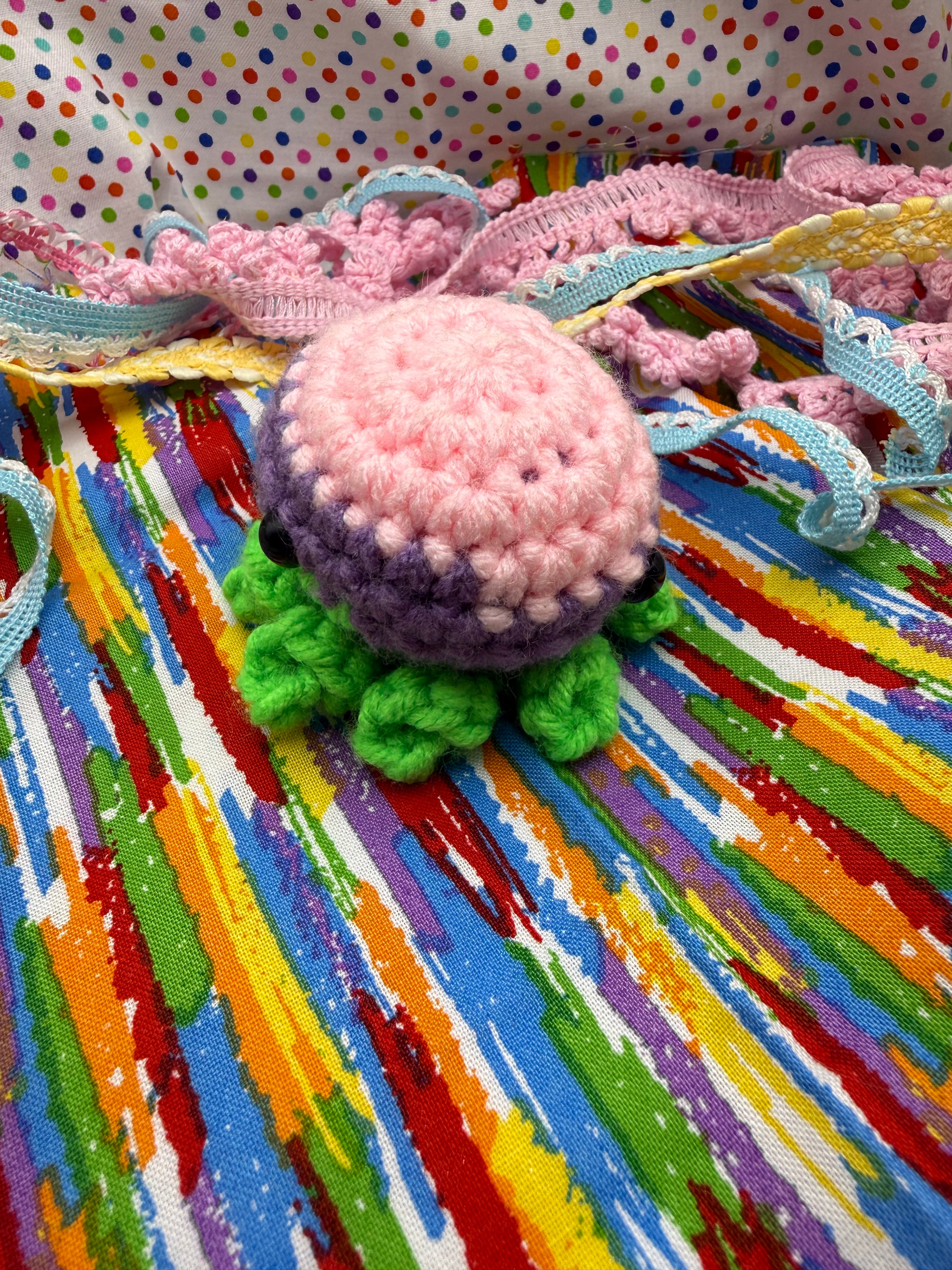 OOAK Yarn Scrap Octopus- Pink, Purple, Green