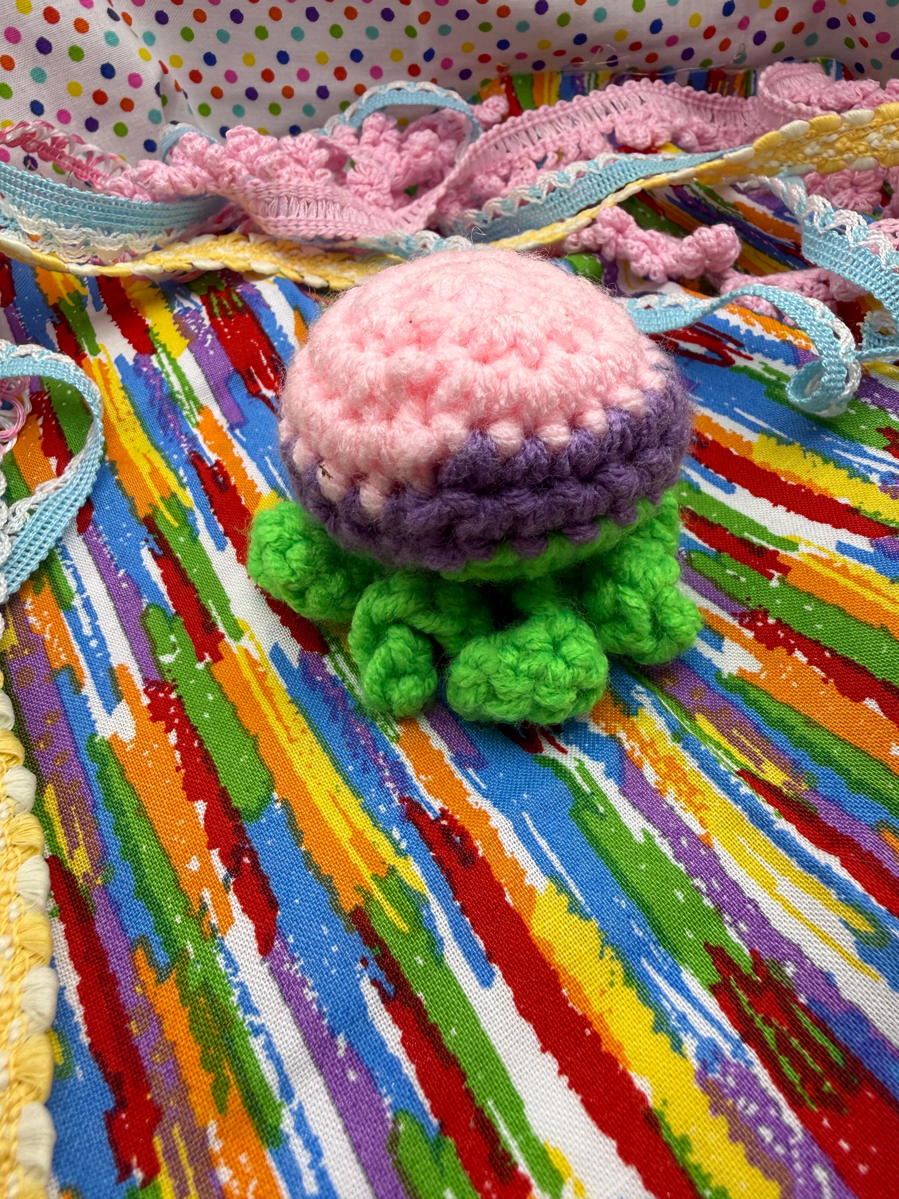 OOAK Yarn Scrap Octopus- Pink, Purple, Green