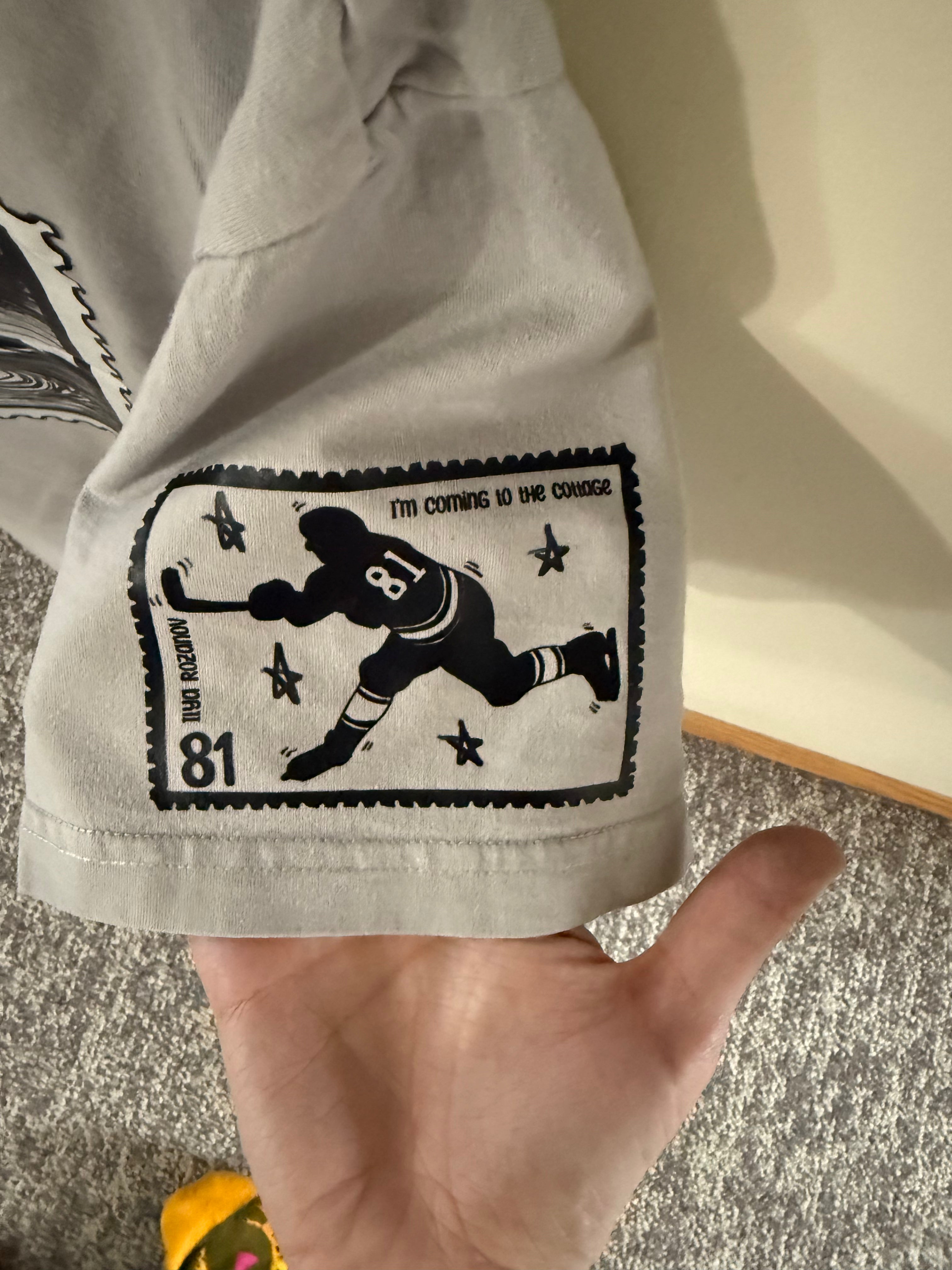 Stupid Canadian Wolf Bird with Hollanov Sleeves THRIFTED Shirt- Grey t-shirt