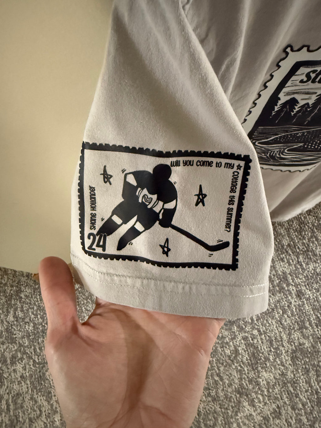 Stupid Canadian Wolf Bird with Hollanov Sleeves THRIFTED Shirt- Grey t-shirt