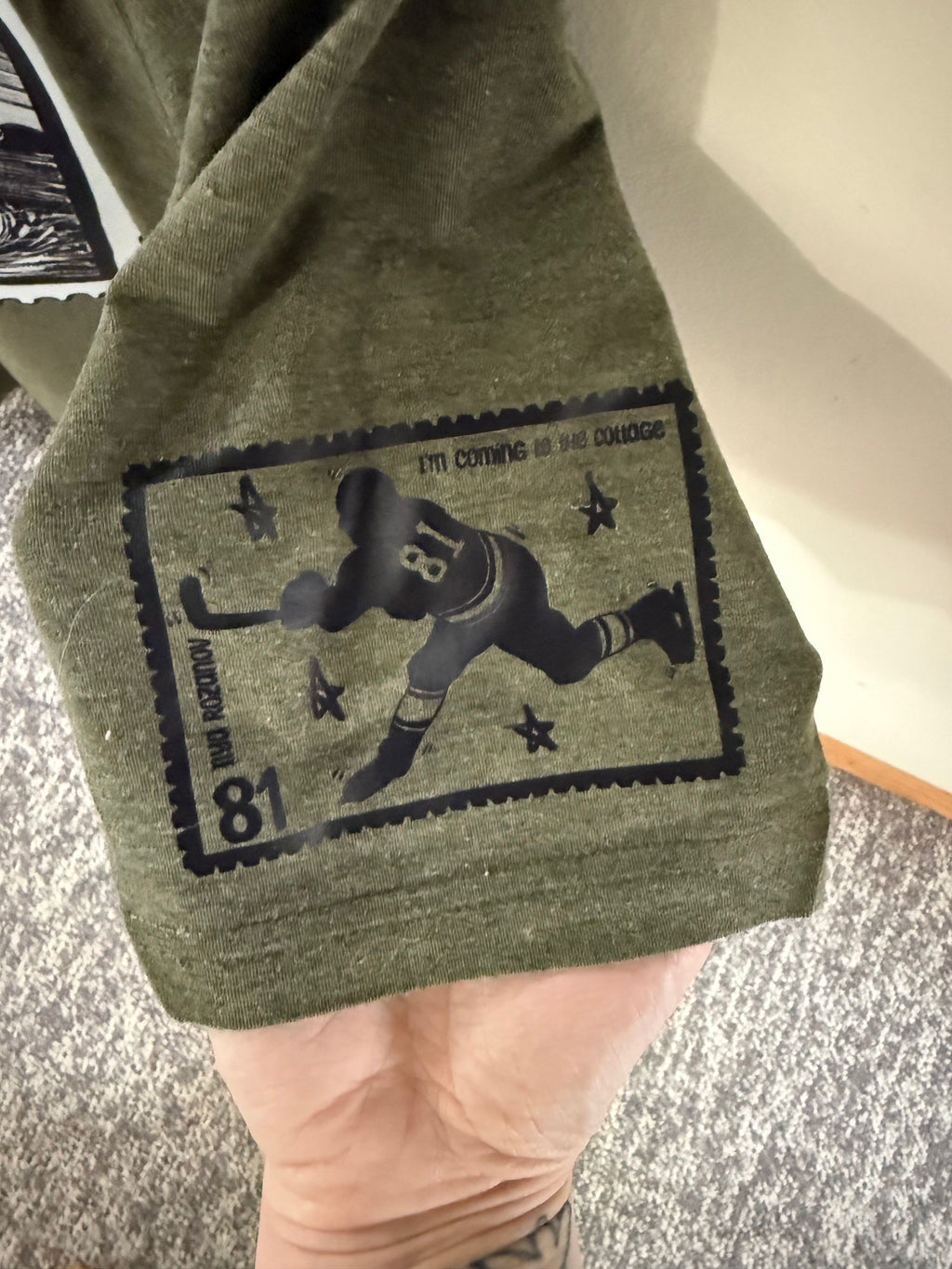 Stupid Canadian Wolf Bird with Hollanov Sleeves THRIFTED t-shirt- Green