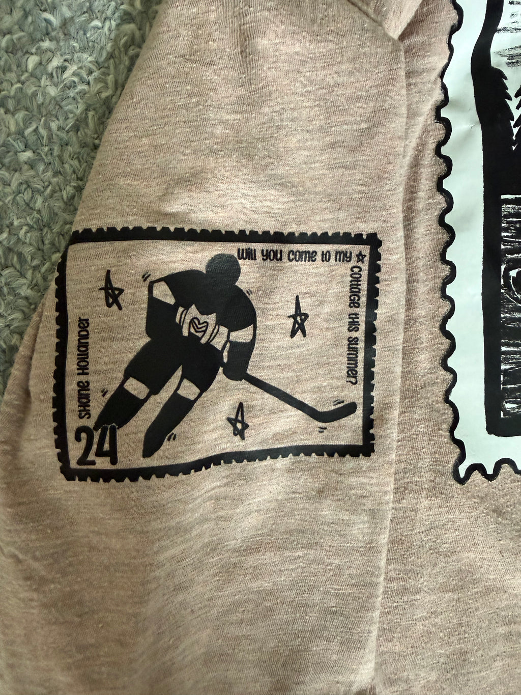 Stupid Canadian Wolf Bird with Hollanov sleeves THRIFTED sweater- light dusty pink