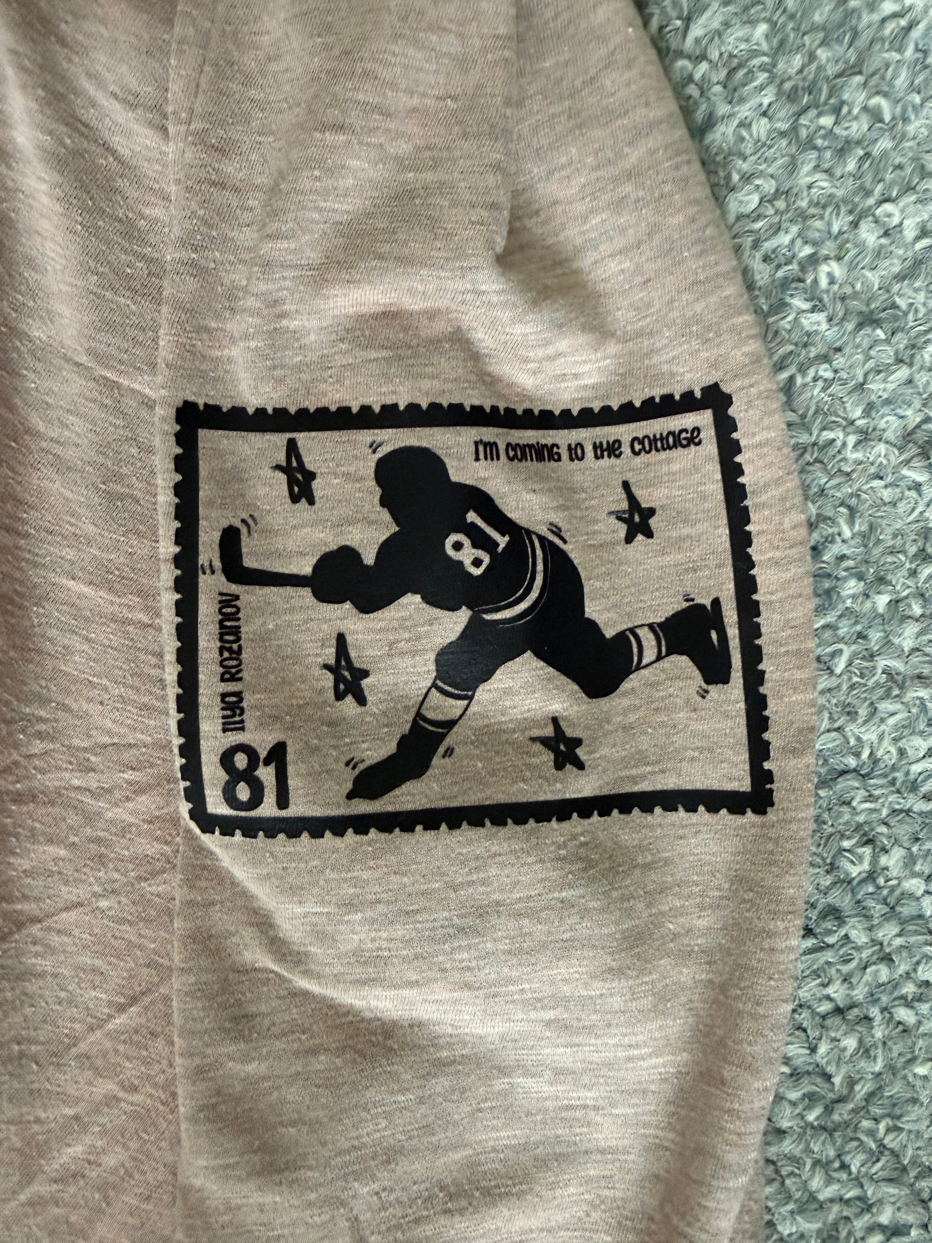 Stupid Canadian Wolf Bird with Hollanov sleeves THRIFTED sweater- light dusty pink
